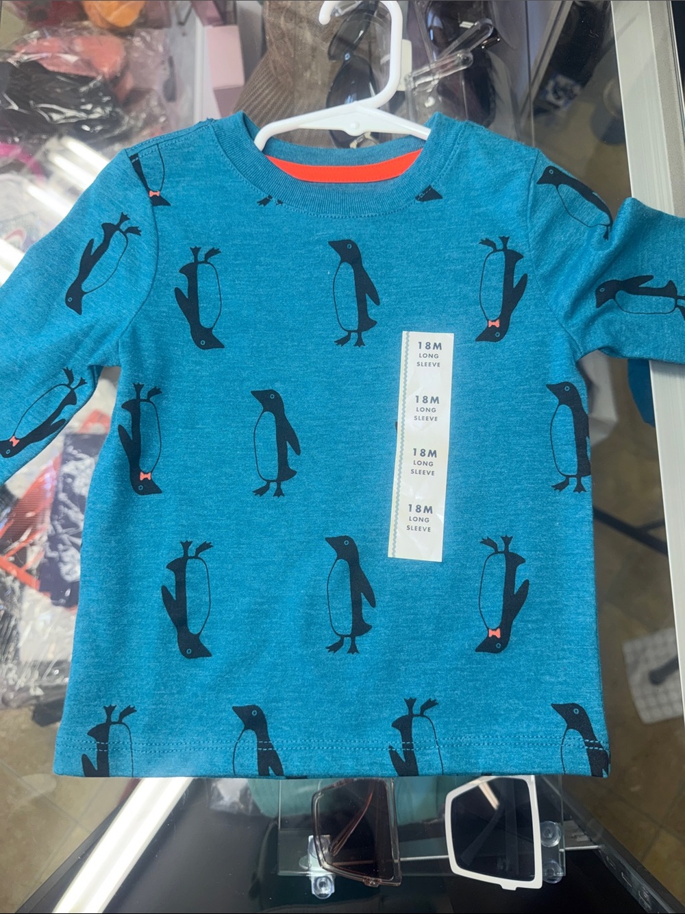 Cat & Jack Blue Long-Sleeve Penguin Print Tee